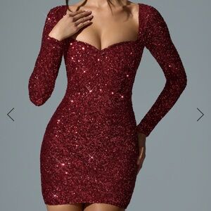 Oh Polly Embellished Sweetheart-Neck Mini Dress - Red Sequin sephina Dress
